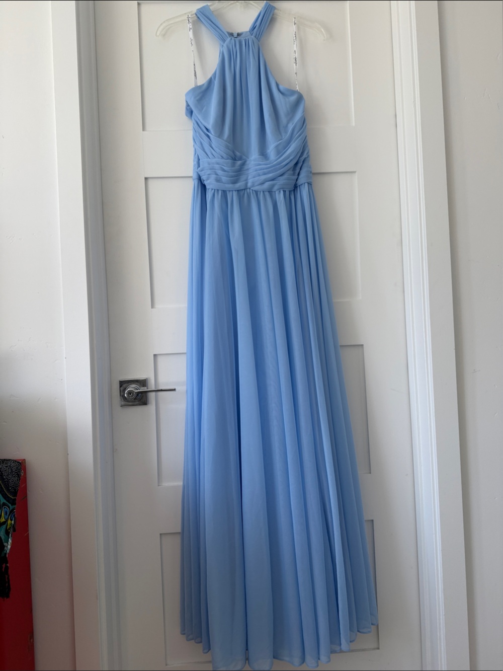 David's Bridal Powder Blue Chiffon Halter Gown